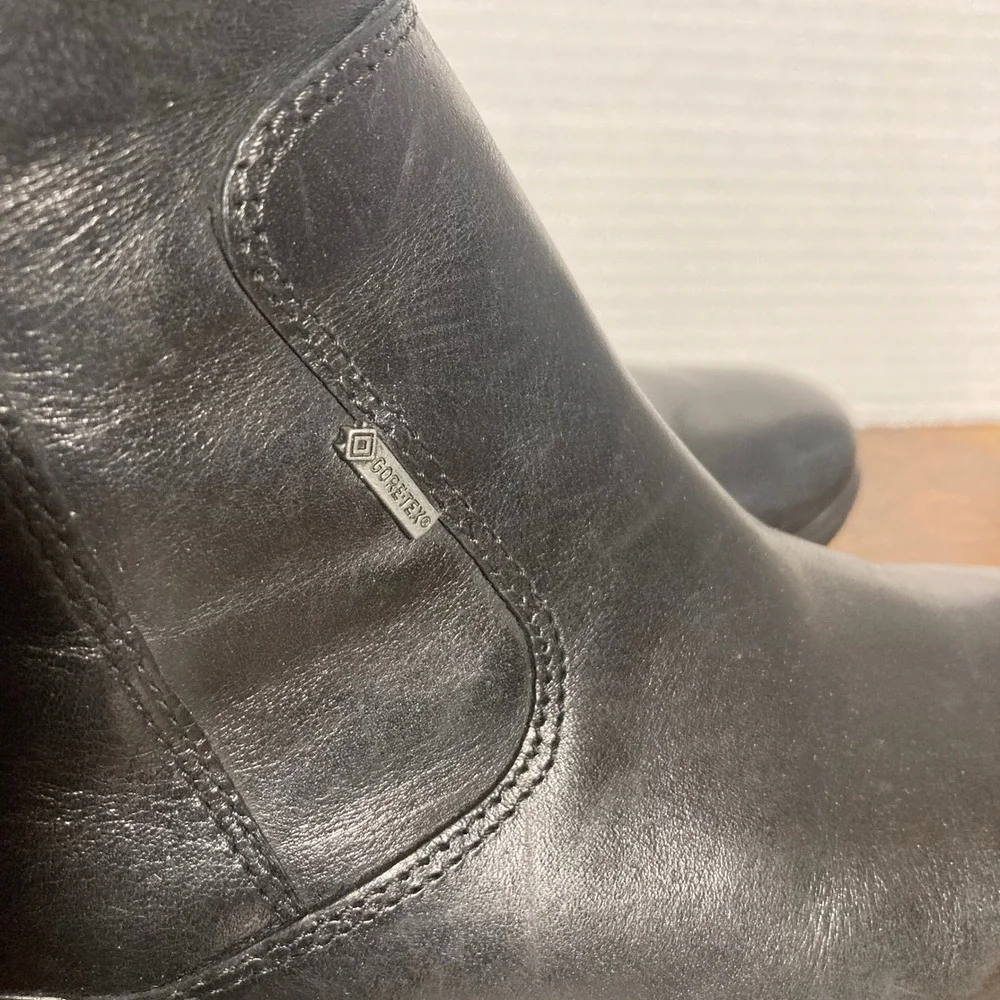 ECCO Gore-Tex Black‎ Leather Tall Boots Women EU 38 Side Zip Waterproof Comfort